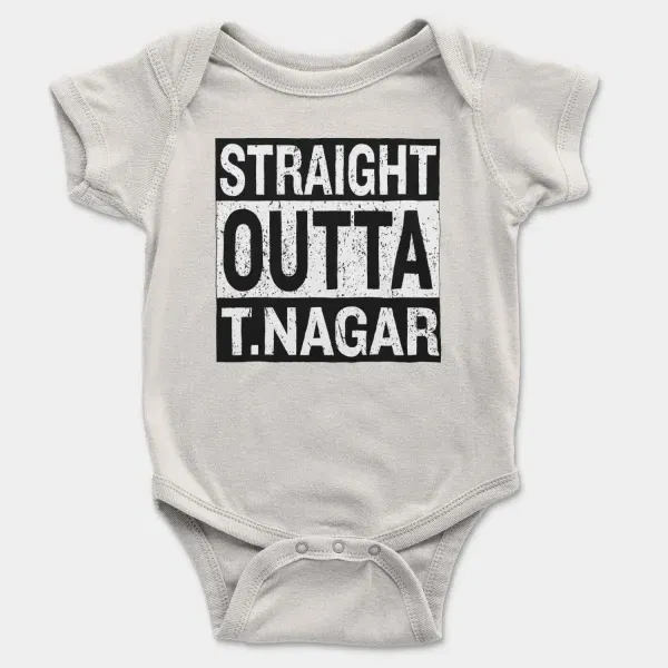 Straight Outta T-Nagar Short Sleeve Baby Onesie In White Color