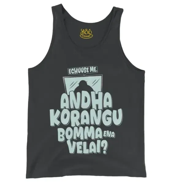 Echuuse Me Andha Korangu Bomma Ena Velai? Men/Unisex Tank Top In Black Color