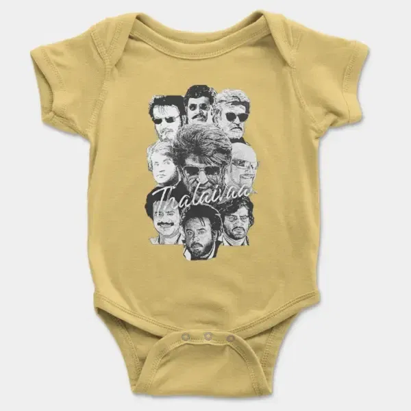 Thalaivaa Avatars Short Sleeve Baby Onesie In Butter Color