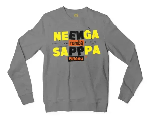 Neenga Romba Sappaa Phigru Men/Unisex Long Sleeve Sweatshirt In Graphite Heather Color