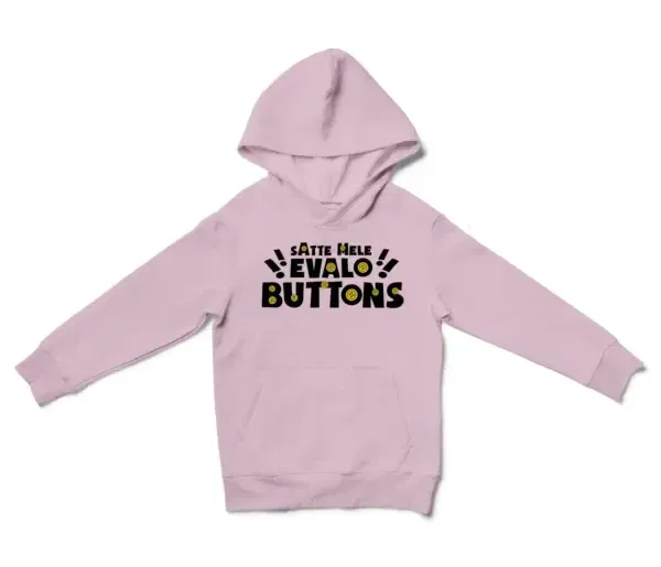 Satte Mele Evalo Buttons Unisex Youth Hoodie In Light Pink Color