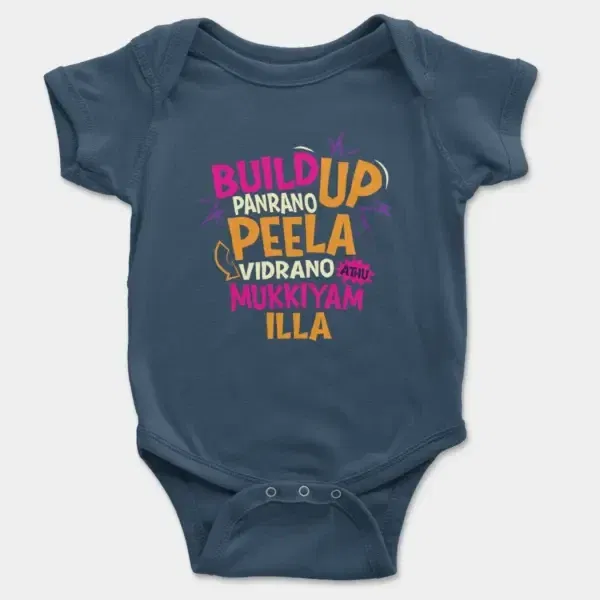 Buildup Panrano, Peela Vidrano, Athu Mukkiyam Illa Short Sleeve Baby Onesie In Navy Color
