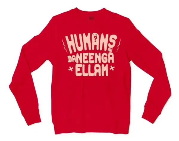 Humans Ah Da Neenga Ellam? Men/Unisex Long Sleeve T-Shirt In Red Color