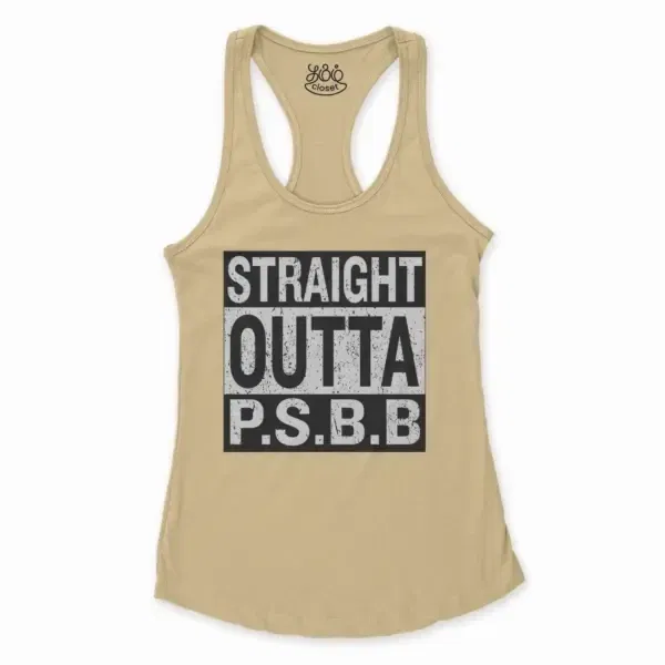 Straight Outta Psbb Women'S Racerback Tank In Solid Banana Cream Color