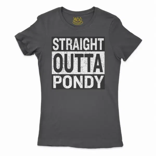 Straight Outta Pondy Women’s T-Shirt In Solid Black Color