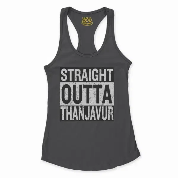Straight Outta Thanjavur Women'S Racerback Tank In Solid Black Color