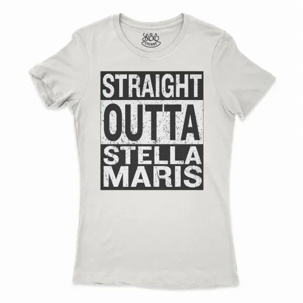 Straight Outta Stella Maris Women'S T-Shirt In Solid White Color