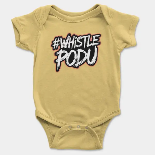 #Whistle Podu Short Sleeve Baby Onesie In Butter Color