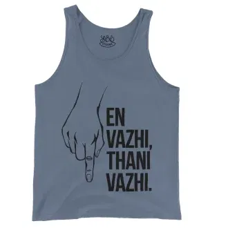 En Vazhi, Thani Vazhi (Black) Men/Unisex Tank Top in Blue Jean Color