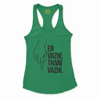 En Vazhi, Thani Vazhi (Black) Women's Racerback Tank in Solid Kelly Green Color