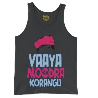 Vaaya Moodra Korangu Men/Unisex Tank Top in Black Color