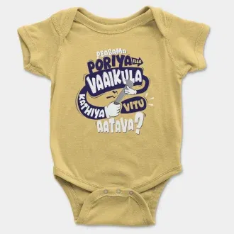 Peasama Poriya Ila Vaaikula Kathiya Vitu Aatava Short Sleeve Baby Onesie in Butter Color