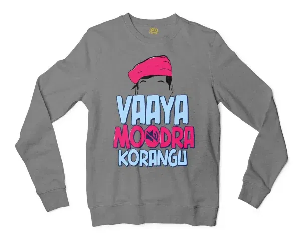 Vaaya Moodra Korangu Men/Unisex Long Sleeve Sweatshirt In Graphite Heather Color