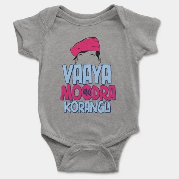 Vaaya Moodra Korangu Short Sleeve Baby Onesie In Heather Color