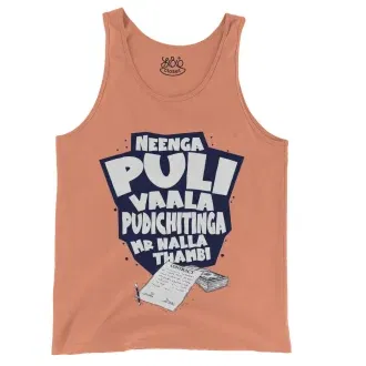 Neenga Puli Vaala Pudichitinga Mr Nalla Thambi Men/Unisex Tank Top in Melon Color