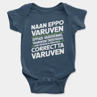 Naan Eppo Varuven, Eppadi Varuvennu, Yaarukum Theriyadhu Short Sleeve Baby Onesie in Navy Color
