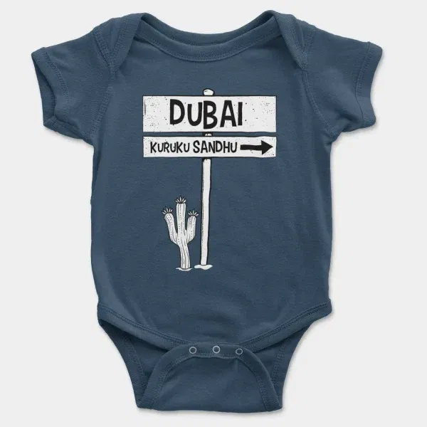 Dubai Kuruku Sandhu Short Sleeve Baby Onesie In Navy Color