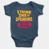 I Think She Is Speaking British English Short Sleeve Baby Onesie in Navy Color