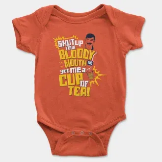 Shut Up Your Bloody Mouth Short Sleeve Baby Onesie in Orange Color