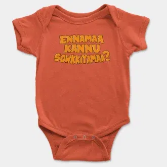 Ennamaa Kannu Sowkkiyamaa Short Sleeve Baby Onesie in Orange Color