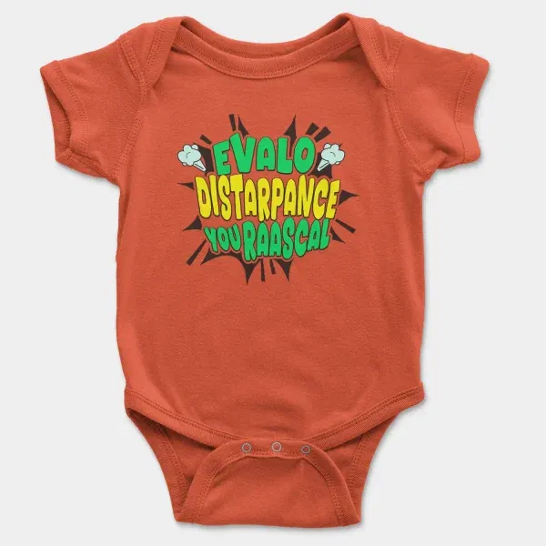 Evalo Distarpance You Raascal Short Sleeve Baby Onesie In Orange Color