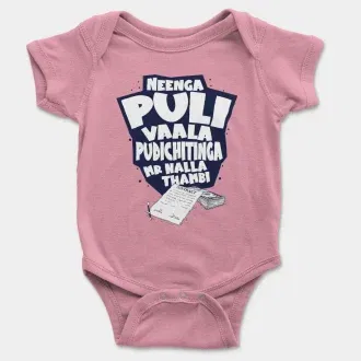 Neenga Puli Vaala Pudichitinga Mr Nalla Thambi Short Sleeve Baby Onesie in Pink Color