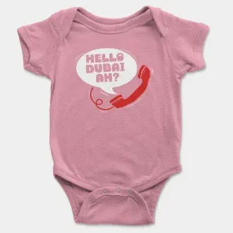 Hello Dubai Ah? Short Sleeve Baby Onesie in Pink Color