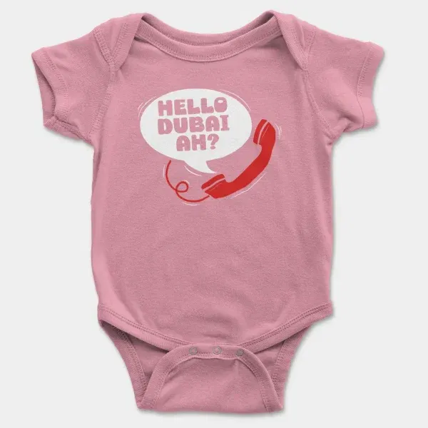 Hello Dubai Ah? Short Sleeve Baby Onesie In Pink Color