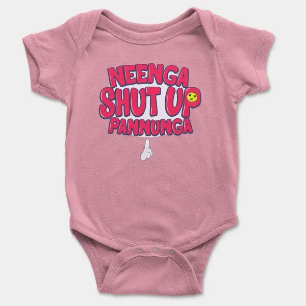 Neenga Shut Up Pannunga Short Sleeve Baby Onesie In Pink Color