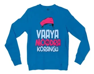 Vaaya Moodra Korangu Men/Unisex Long Sleeve T-Shirt in Sapphire Color