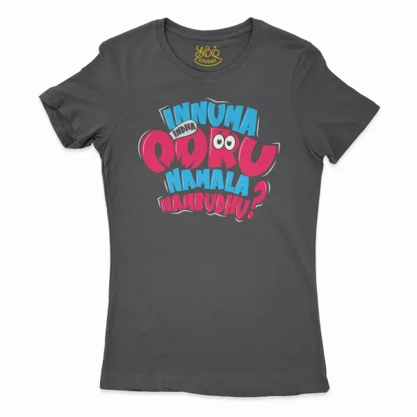 Innuma Indha Ooru Namala Nambudhu Women'S T-Shirt In Solid Black Color