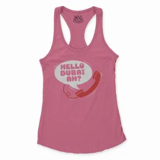 Hello Dubai Ah? Women's Racerback Tank in Solid Hot Pink Color
