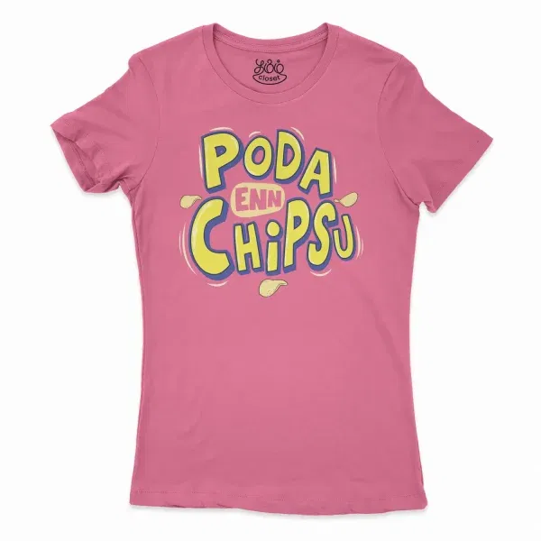 Poda En Chipsu Women'S T-Shirt In Solid Hot Pink Color