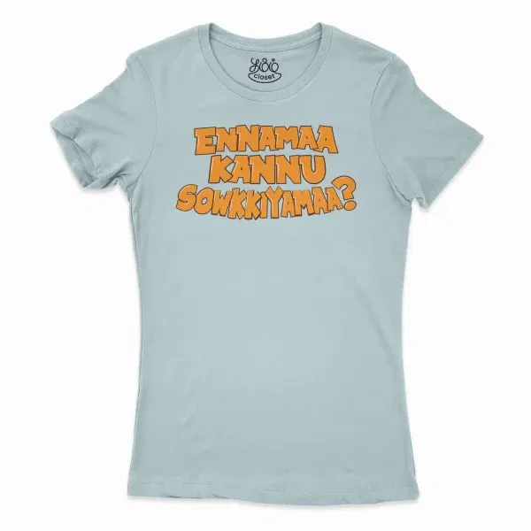 Ennamaa Kannu Sowkkiyamaa Women'S T-Shirt In Solid Light Blue Color