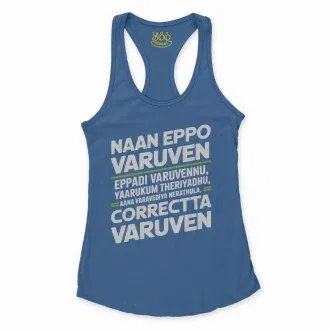 Naan Eppo Varuven, Eppadi Varuvennu, Yaarukum Theriyadhu Women's Racerback Tank in Solid Royal Color