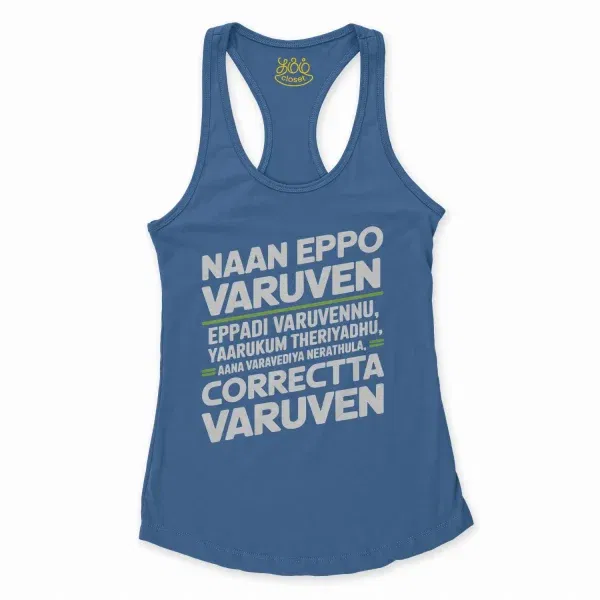 Naan Eppo Varuven, Eppadi Varuvennu, Yaarukum Theriyadhu Women'S Racerback Tank In Solid Royal Color