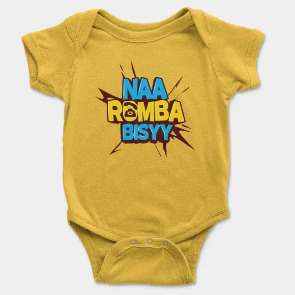Naa Romba Bisyy Short Sleeve Baby Onesie In Yellow Color